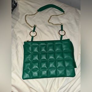 green leather purse with gold detail!